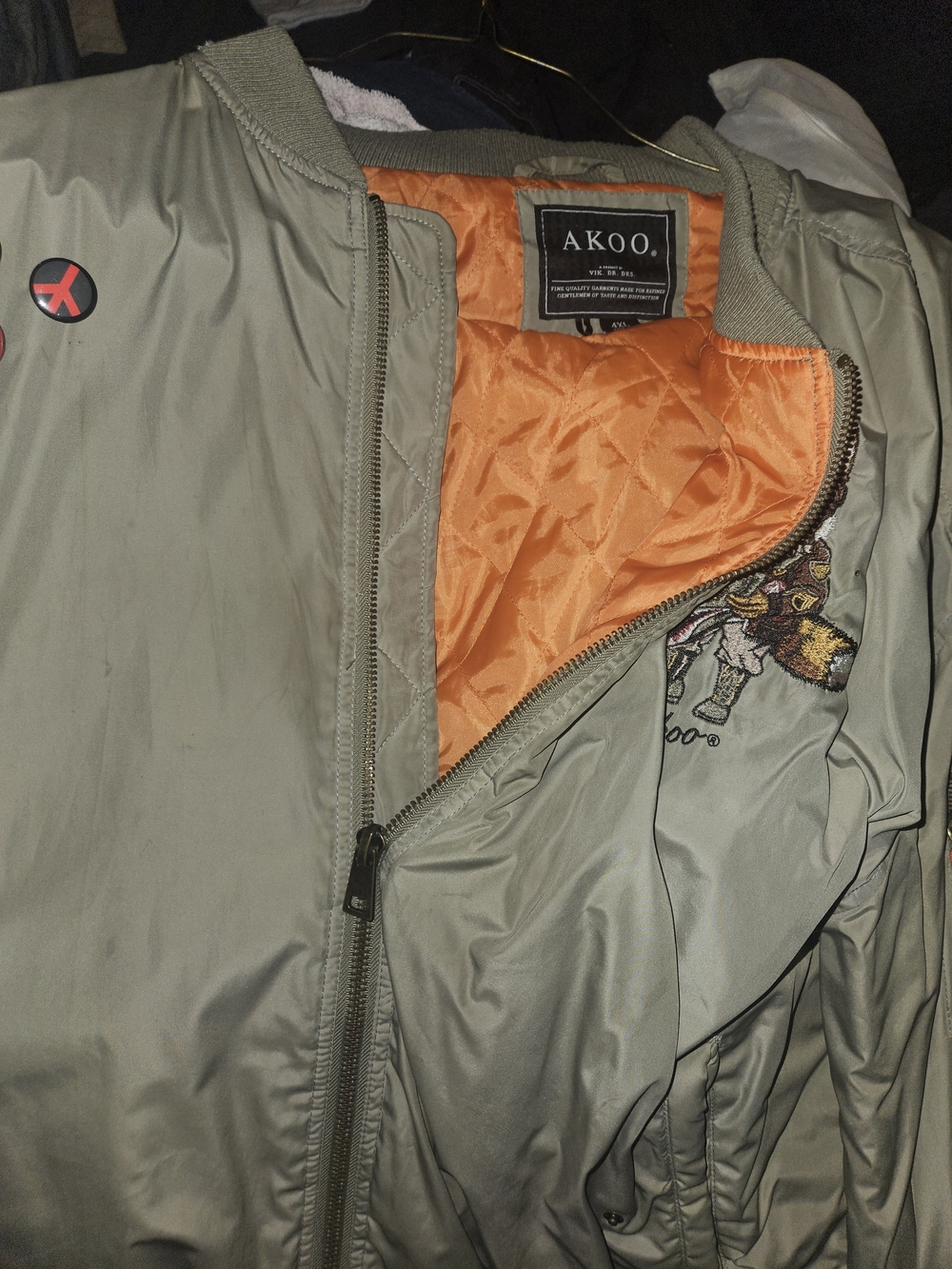 Akoo Olive Green Bomber Jacket with Orange Quilted Lining